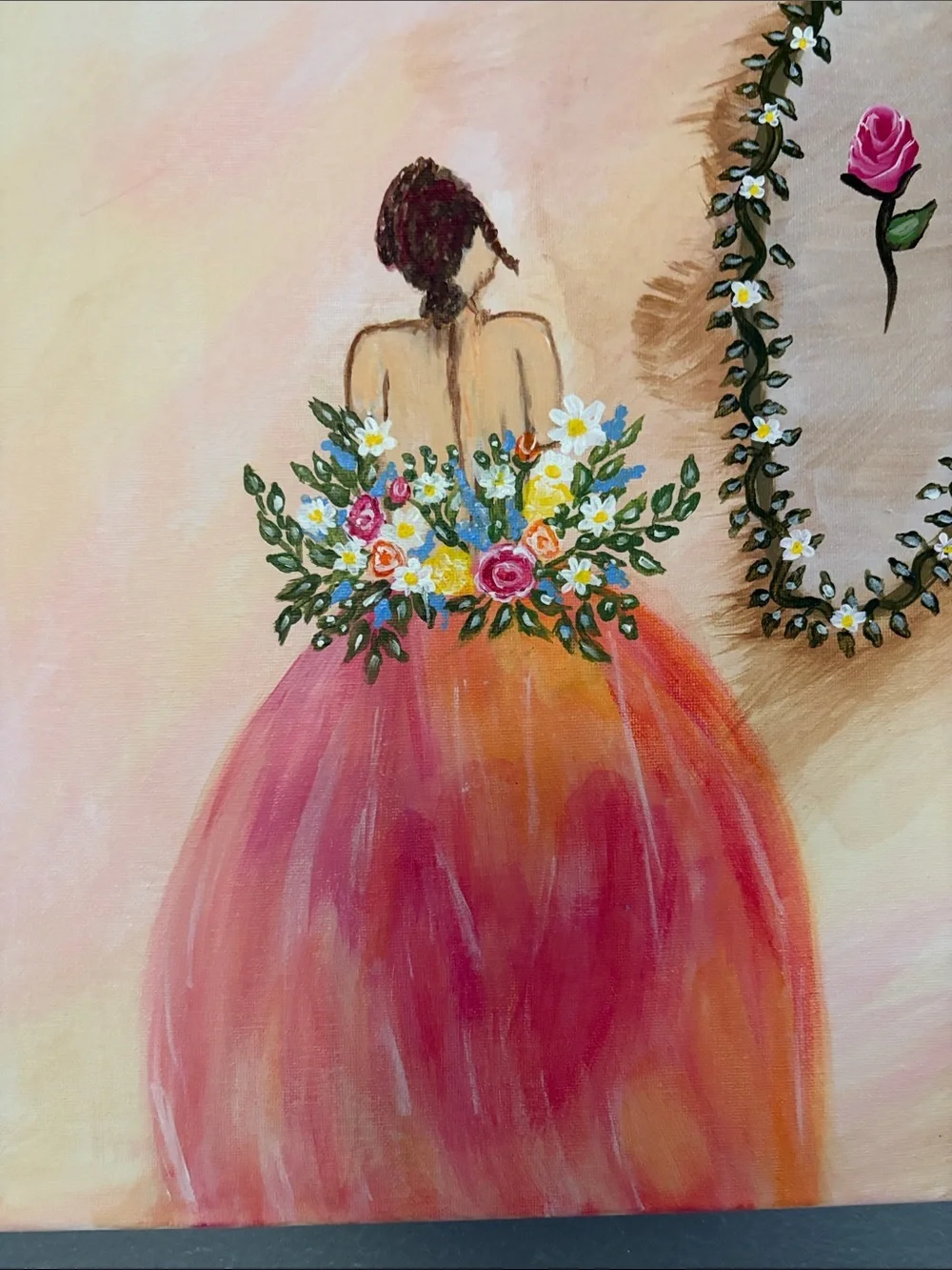 Pink Floral Dress Wall Art Canvas - Unbranded